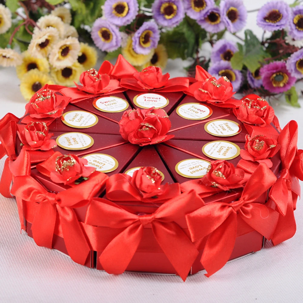 Коробка для конфет 10 шт. креативный чехол для торта с розами и бантиком из треугольника для свадьбы