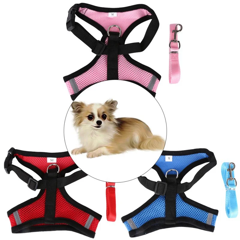 Breathable Mesh Small Dogs Pet Harness and Leash Set Puppy Vest Pink