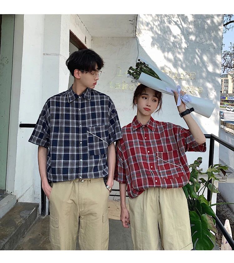 2019 китайский стиль весна и лето ModelsOf высокое качество повседневное для мужчин Harajuku VersatileComfortableLiteraryPlaid Свободная рубашка