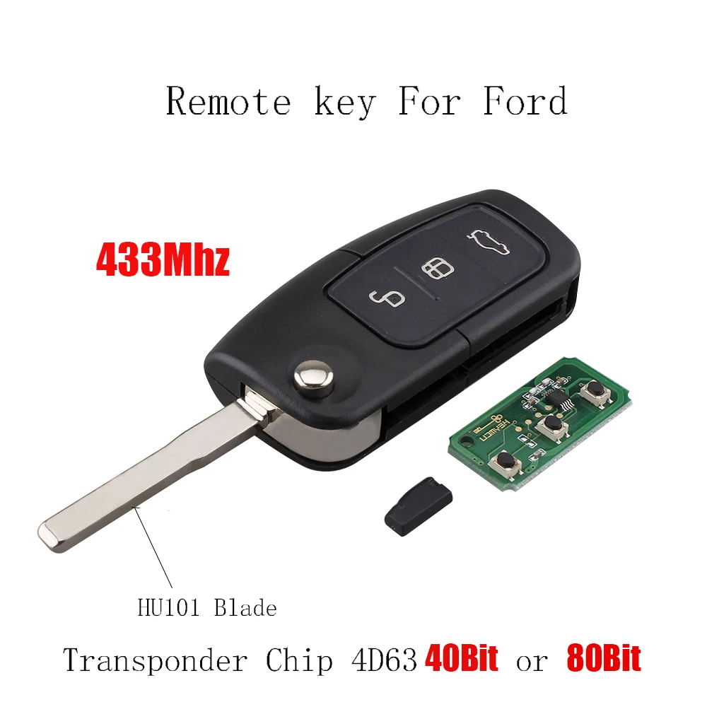 

RIN 2PCS/Lot 3 Buttons Remote Key for FORD Car Mondeo Focus Fiesta C Max S Max Galaxy 433MHz with 4D63 Chip HU101 Blade no Logo