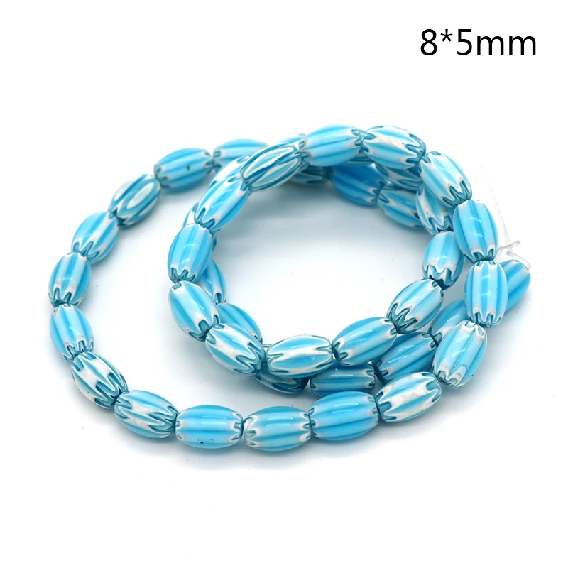 

8x5mm 44pcs/lot Light Blue Oval Millefiori Lampwork Beads Rice Beads For DIY Braceelt & Necklace Jewelry