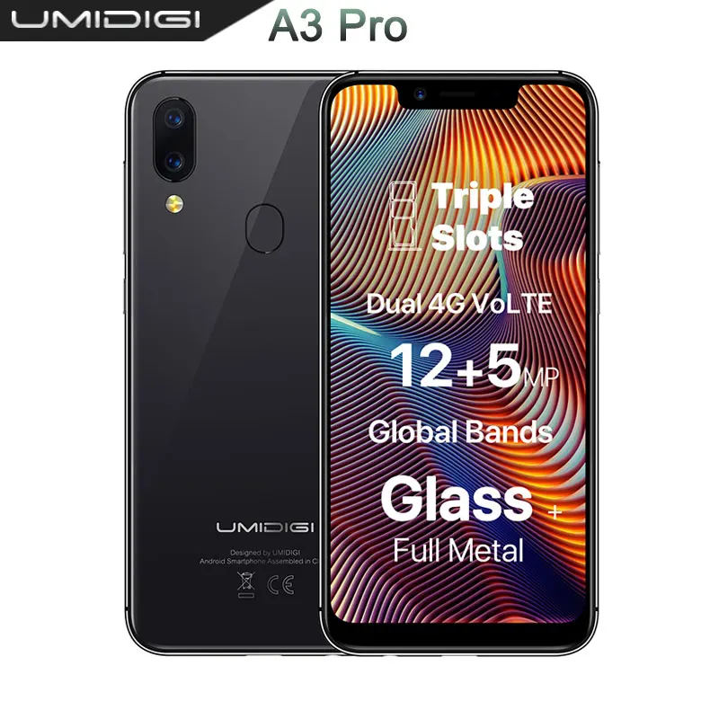 UMIDIGI A3 Pro смартфон Globale делла фасции 5,7 цитата 199 полноэкранный мобильный телефон 3 ГБ+ 32 ГБ четырехъядерный Android 8,1 сотовые телефоны