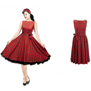 

2016 Women Summer 50s Vintage Dress Audrey Hepburn Retro 50s Grid Cotton Autumn Rockabilly Dress Plus Size Vestido de Festa JD03