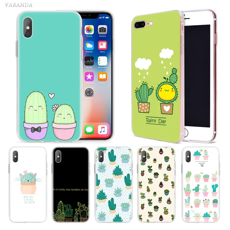 Cactus Vintage Flower Case For iphone XS Max XR X 10 7 7S 8 6 6S Plus 5 5SE 5C 6+ 7+ 8+ Soft Silicone Cubre Phone Cover Coque