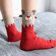 Забавные 3D носки для женщин осень зима новые женские носки Рождество Лось лиса стерео японский хлопок милые женские носки