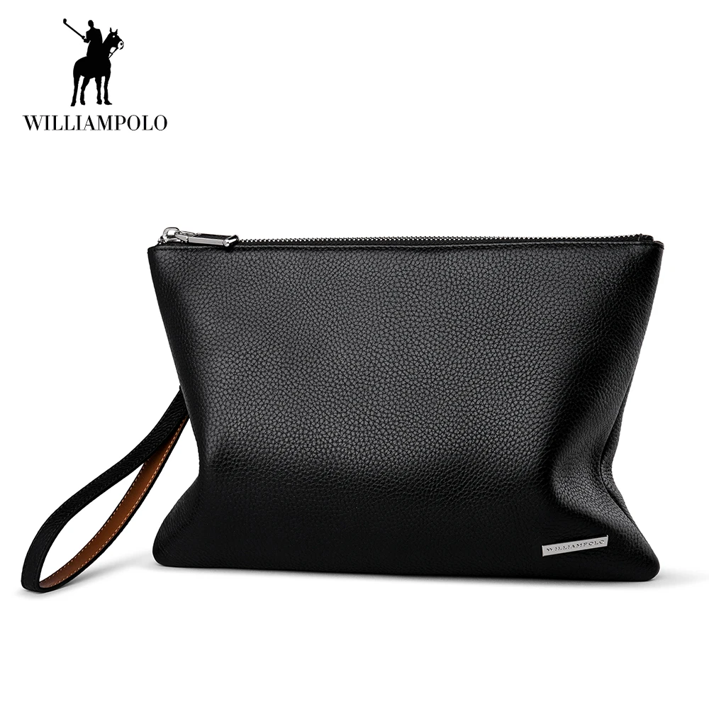 

WILLIAMPOLO 2019 Brand Genuine Leather Men Wallets Clutch Man Cowhide Handbag Cash Phone Pocket Card Holder Zipper Big Capacity