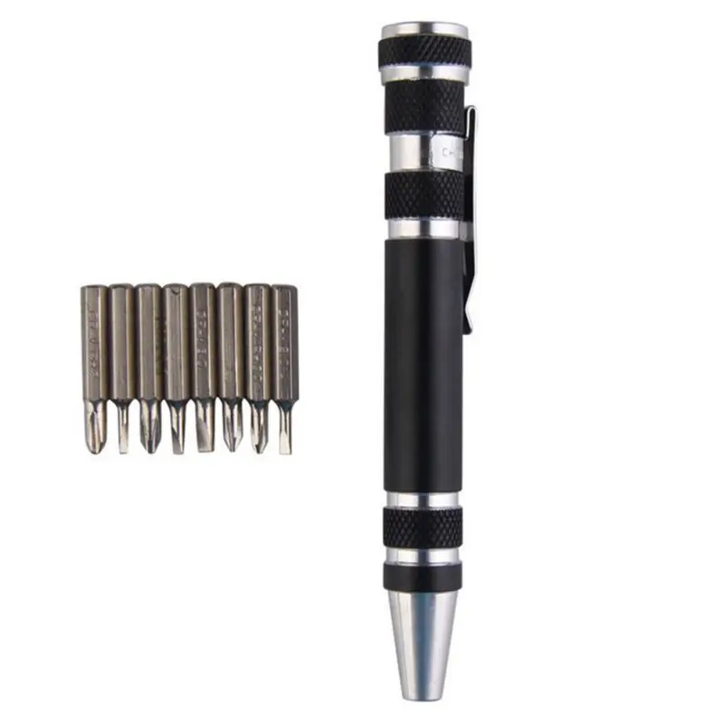 

Convenient 8 in 1 Aluminum Precision Multi-Tool Screw Driver Portable Mobile Tool Kit Screwdriver Pen Set Black
