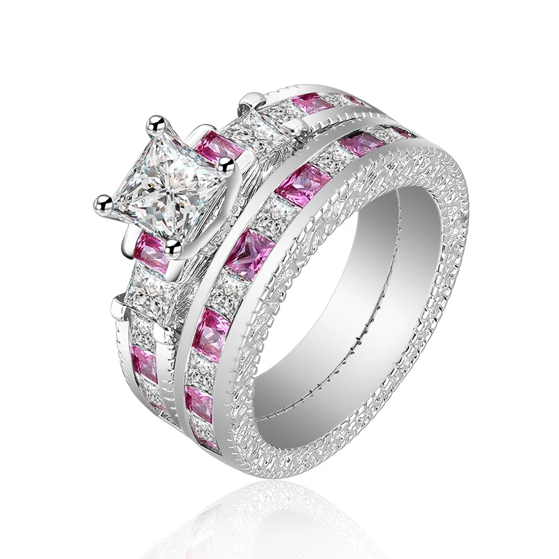 Classical Wedding Ring Sets for Women Bijoux For Lady Luxury CZ Diamond Jewelry Accessories Pink CZ Ring Fine Jewelry Anillos