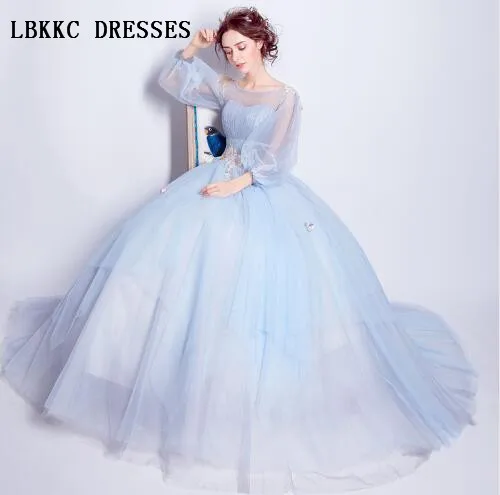 Blue Puffy Dress with Sleeves