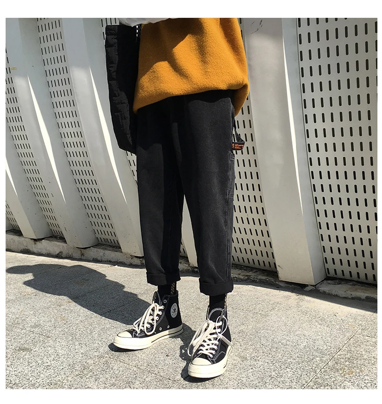 Список Весна и Лето Корейская повседневная мужская мода пара сплошной цвет тонкие джинсовые тренировочные брюки джоггеры уличная одежда