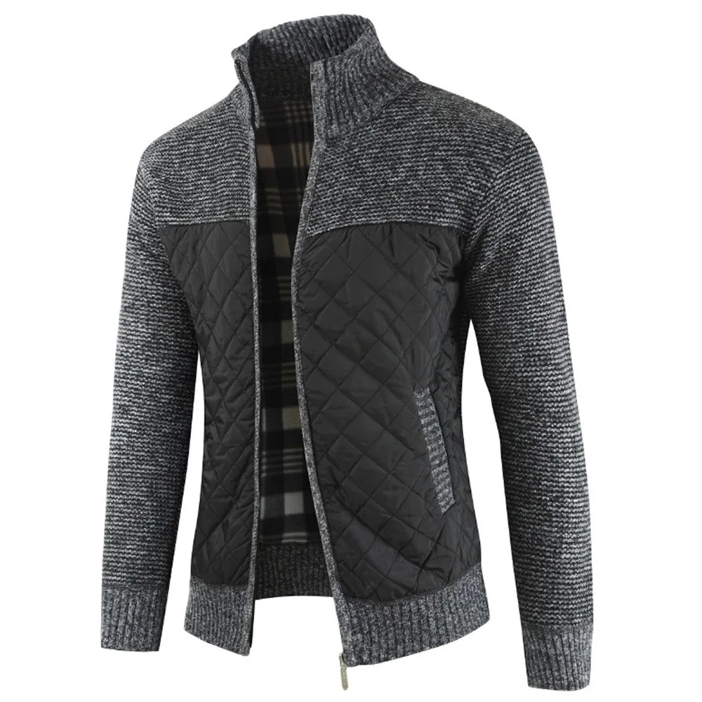 FeiTong Knit Jackets Men 2018 Men Coat Streetwear Hip Hop Packwork Warm Zipper Jacket Knit Cardigan Long Sleeve Coat Male Jacket