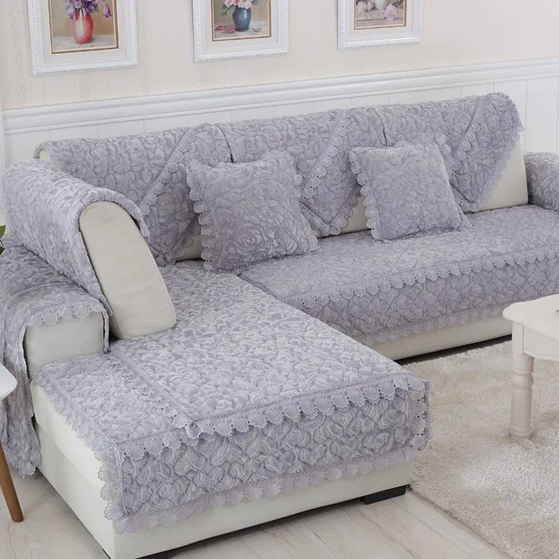 Фланелевый утолщенный чехол для дивана с вышивкой розы, Нескользящие Чехлы для дивана, полотенец, стульев, коврики для гостиной/гостиной, декоративные L-Shap