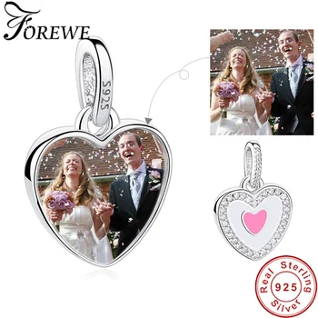 

FOREWE Custom Photo Charm fit Bracelet 925 Silver Original Jewelry DIY Charm Jewelry Love Heart Shape Pendant Beads