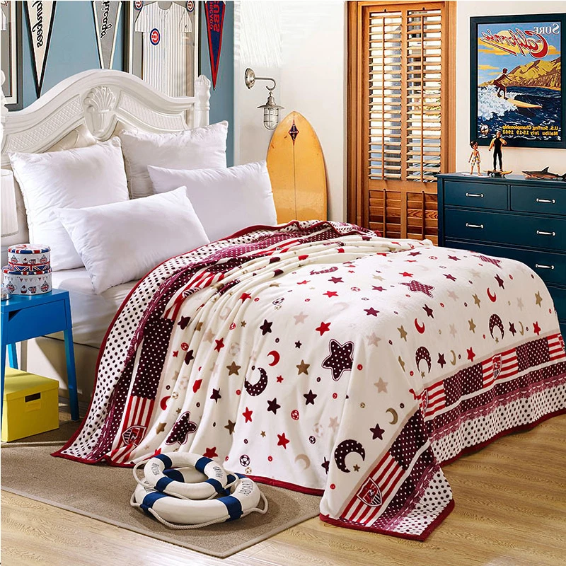 Blanket On The Bed Floral Pattern Printed Super Soft Coral Fleece