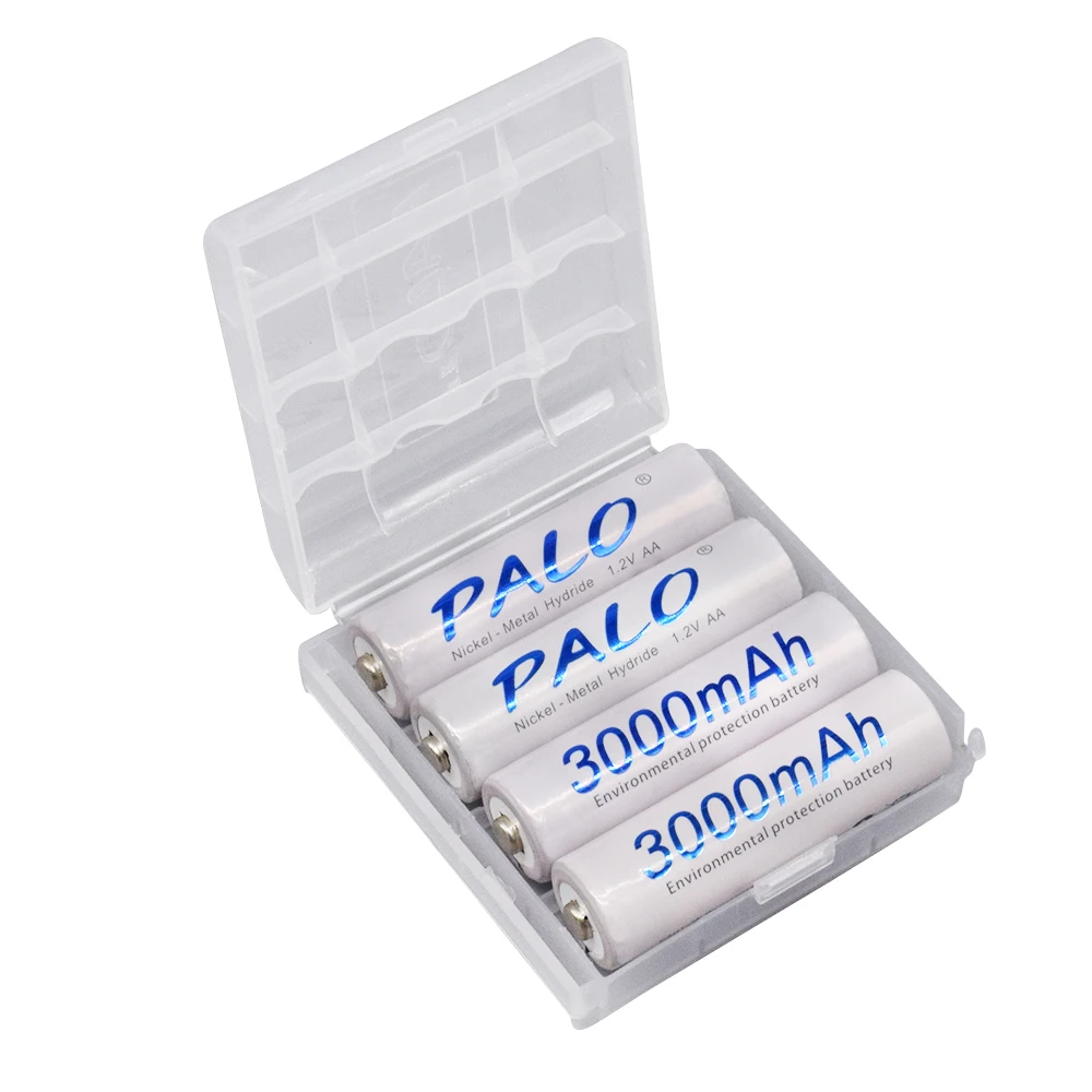 PALO 8 шт. AA аккумулятор Ni-MH 3000mAh 1,2 V 2A аккумуляторные батареи AA Bateria Baterias+ 2 шт. чехол для аккумулятора