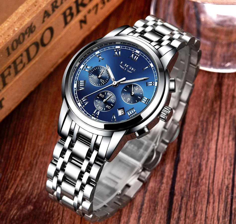 LIGE Men Watches Top Luxury Brand Full Steel Waterproof Sport Quartz Watch Men Fashion Date Clock Chronograph Relogio Masculino sports watch