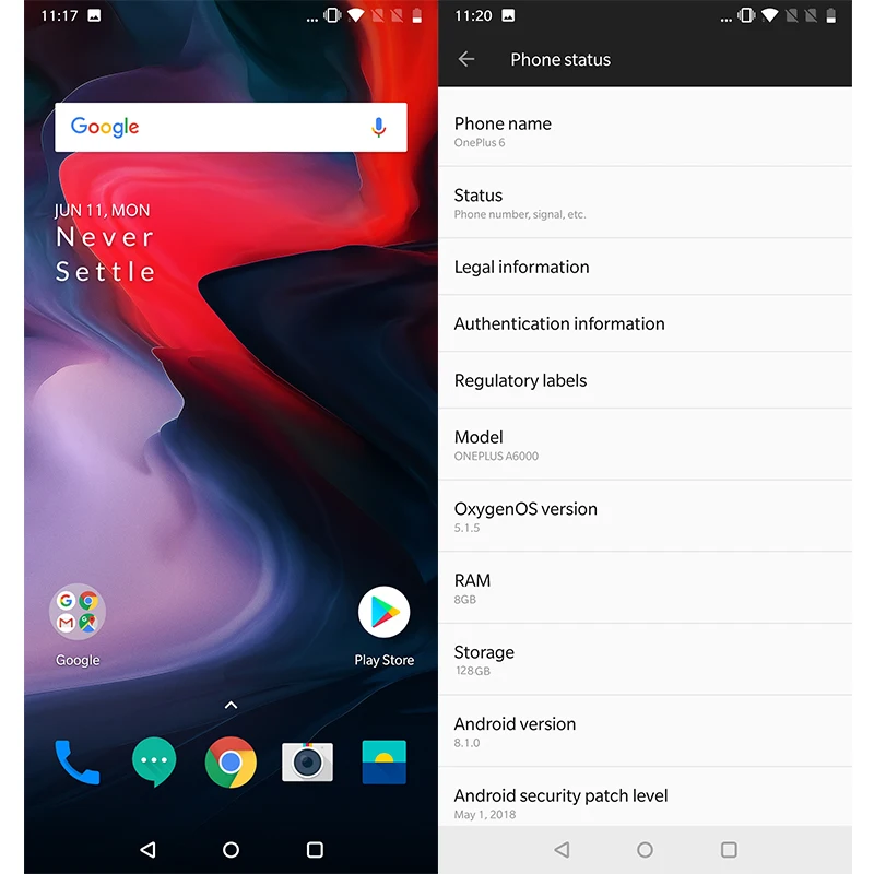Оригинальный OnePlus 6 8 Гб ОЗУ 128 ПЗУ Snapdragon 845 Восьмиядерный AI двойная камера 20 Мп + 16