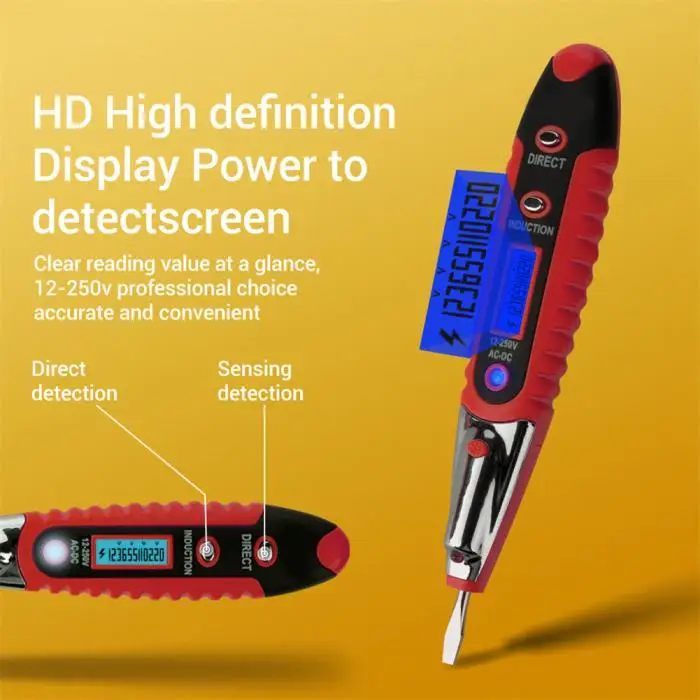 Цифровой тестовый карандаш многофункциональный 12-250 В Электрический тестер ЖК-дисплей тестовая Ручка детектор напряжения LKS99