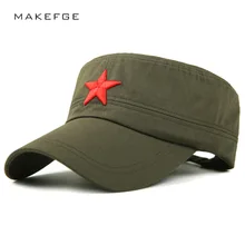 Gorro militar de algodón para hombre y mujer, bordado de estrellas rojas, sombrero vintage marinero, gorra plana de camuflaje, gorra de capitán para verano