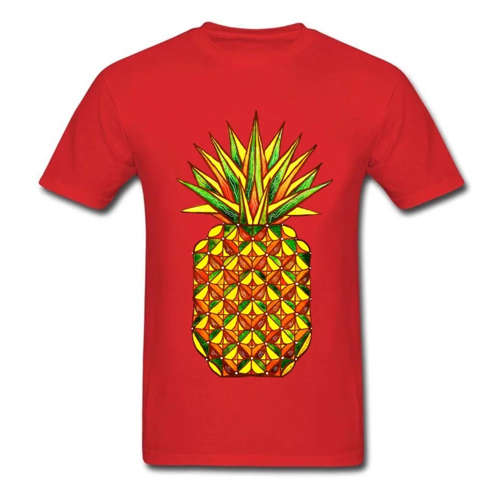 Geometric Pineapple by dotsofpaint Student Latest T Shirt Crew Neck Labor Day 100% Cotton Tshirts Design Short Sleeve Tee-Shirt Geometric Pineapple by dotsofpaint red