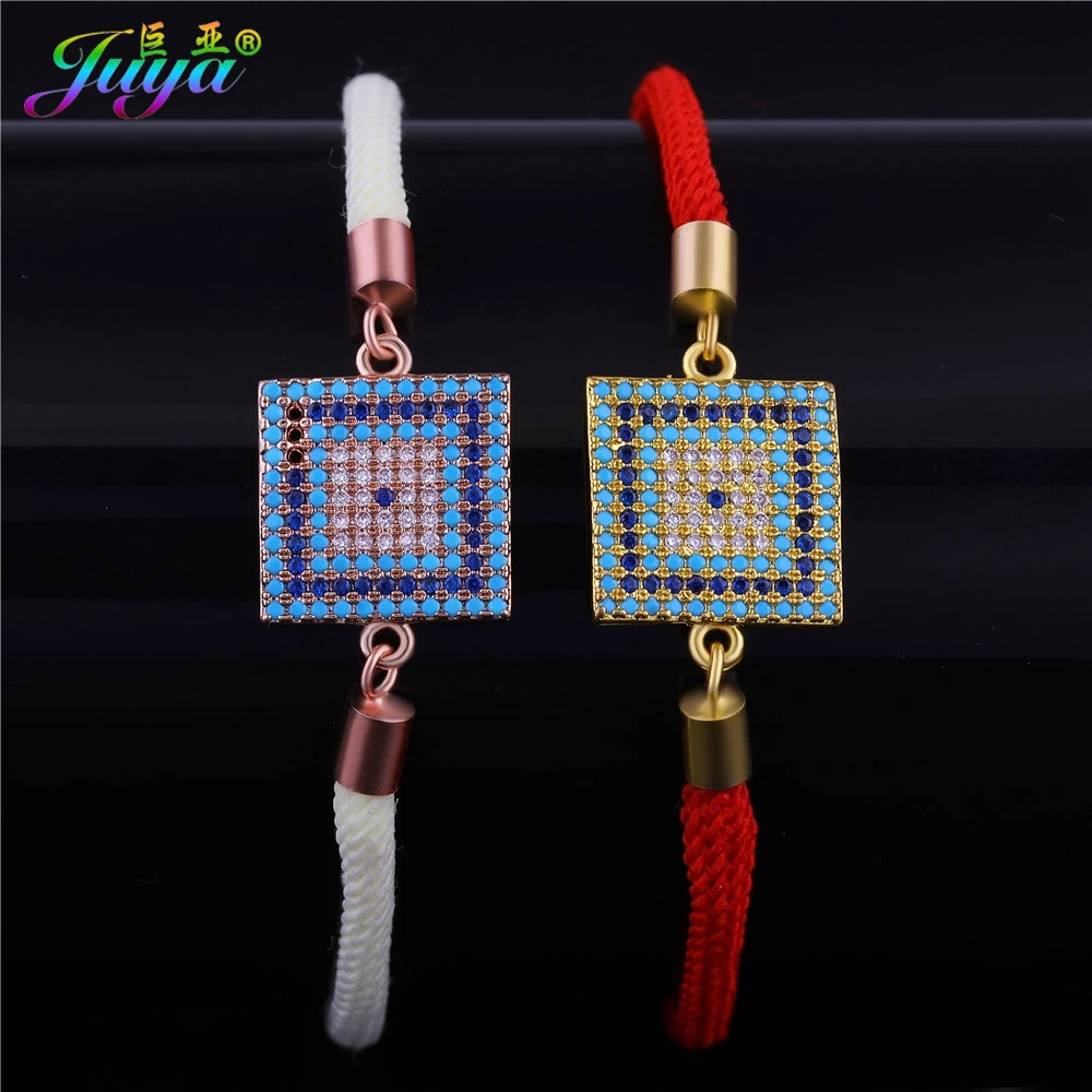 

Colorful Zircon Greek Eye Bracelets Gold/Silver/Rose Gold Square Evil Eye Charm Adjustable Rope Chain Bracelets For Women Men