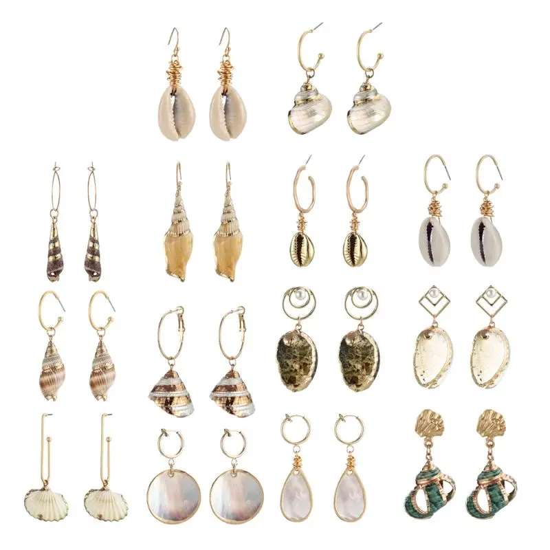 

Boho Irregular Natural Seashell Conch Dangle Drop Earrings Beach Fashion Jewelry W2952001