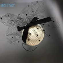 BRITNRY Модные женские свадебные шляпы Кружева с бантом свадебные аксессуары черный тюль вуалетки аксессуары для волос