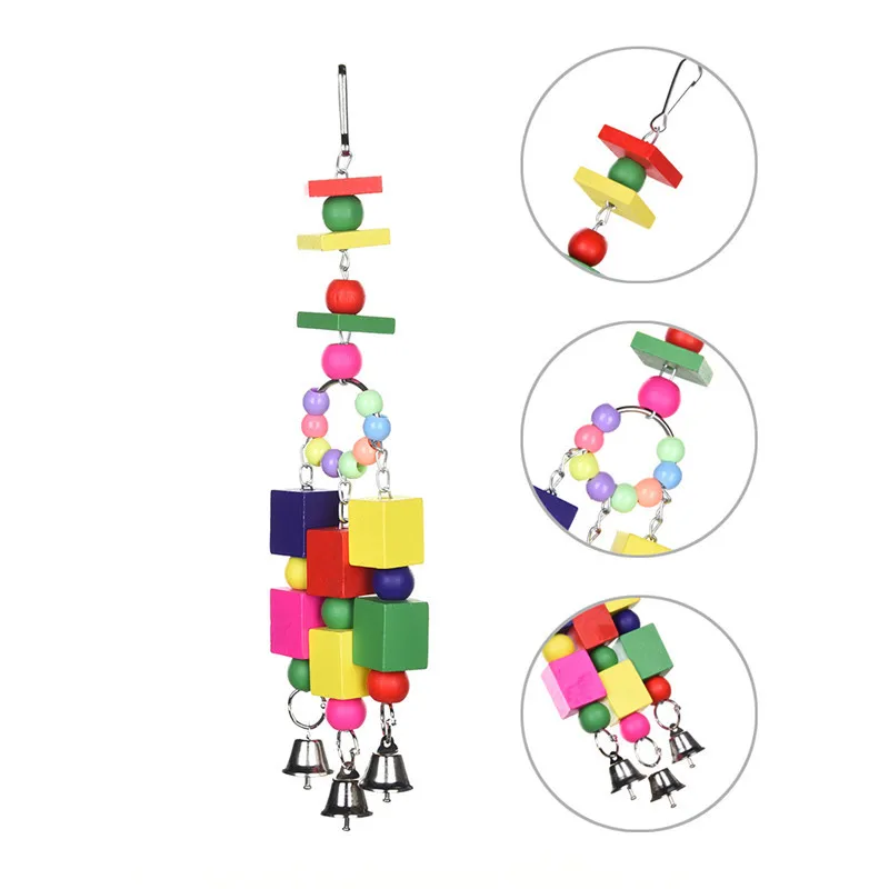 

3 chains Parrot Birds Toys Plaything Toy Large Wooden Rope Cave Aviary Ladder Swings Colorful Pet Bird Accessories With Bells