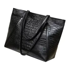 Новые модные повседневные глянцевые сумки из кожи аллигатора, Большая вместительная женская простая сумка для покупок, сумки из искусственной кожи на плечо(черные