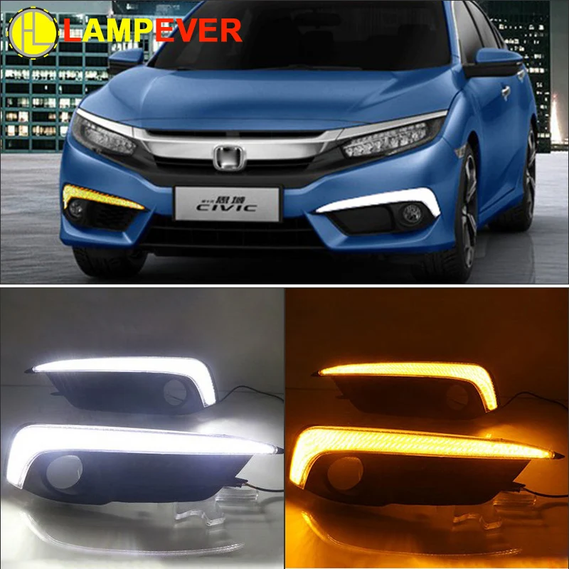 

Turning Signal Light Bar Style Car LED DRL Daytime Running Lights Accessories with Fog Lamp hole For Honda Civic 10th 2016 2017