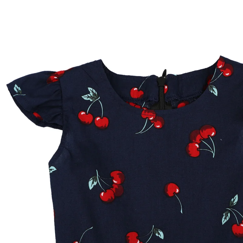 Summer Girls Dress Cherry Floral Print Princess Dresses for Children's Clothing Cotton Kids Casual Dresses (9)