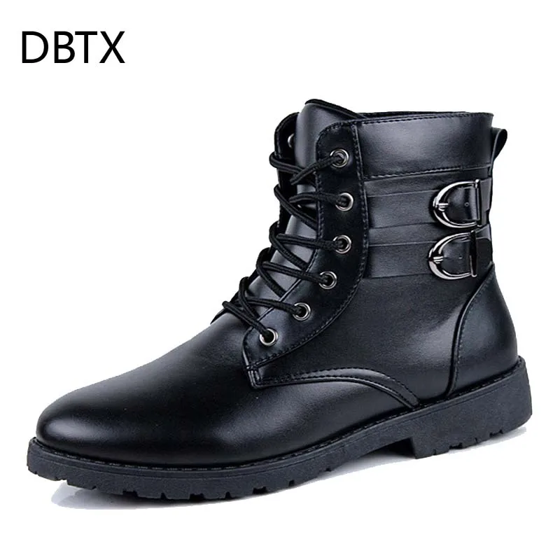DBTX армейские ботинки мужские высокие военные Полусапоги с металлической пряжкой в стиле панк до середины икры мужские мотоциклетные ботинки мужская обувь на шнуровке Rock 663