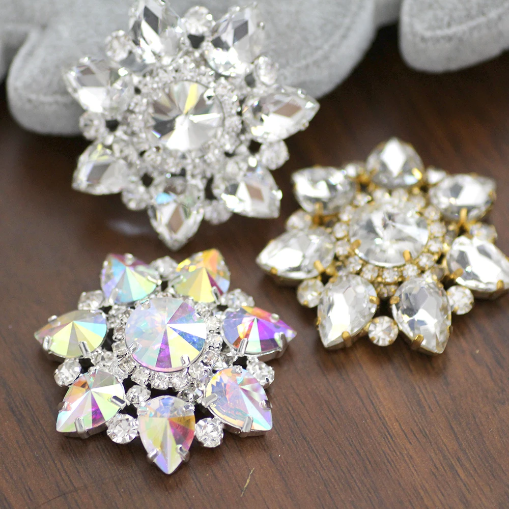 

crystal clear flower shape rhinestone applique Glass sew on rhinestone for DIY Wedding dress cloth collar Shine Rhinestone