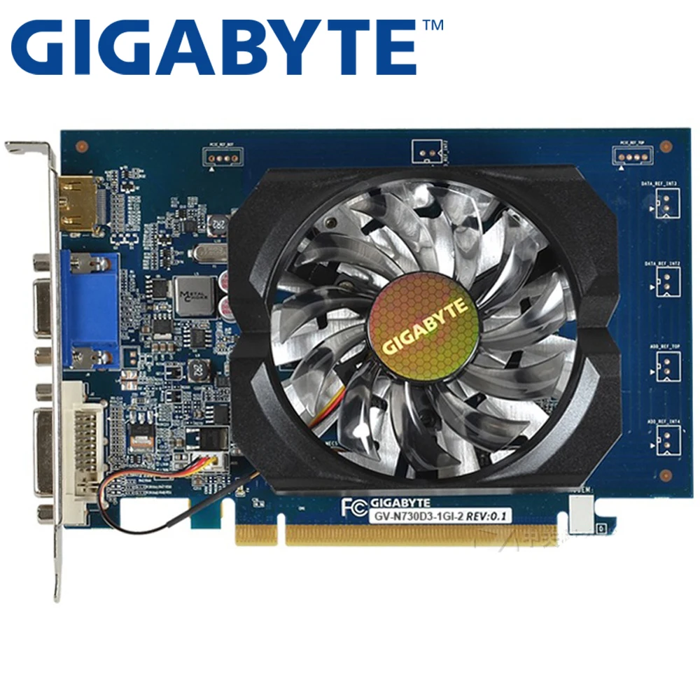 Оригинальная Видеокарта GIGABYTE GT730 1GB SDDR3, видеокарты для игр nVIDIA Geforce GPU, используемые карты Dvi VGA GT630 710