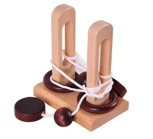 3D Wooden Rope Loop Puzzle IQ Mind String Brain teaser Game Education Puzzle Toy 