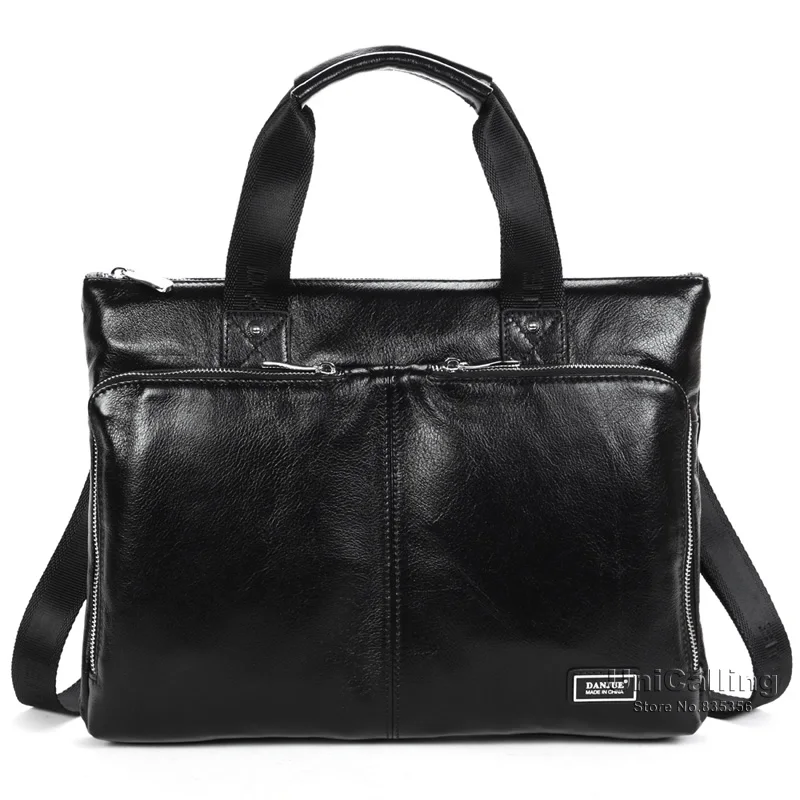 Стиль, 2 модные наружные карманы на молнии, трендовый мужской деловой портфель из натуральной кожи, мужская кожаная сумка-тоут, сумка для ноутбука - Цвет: Black