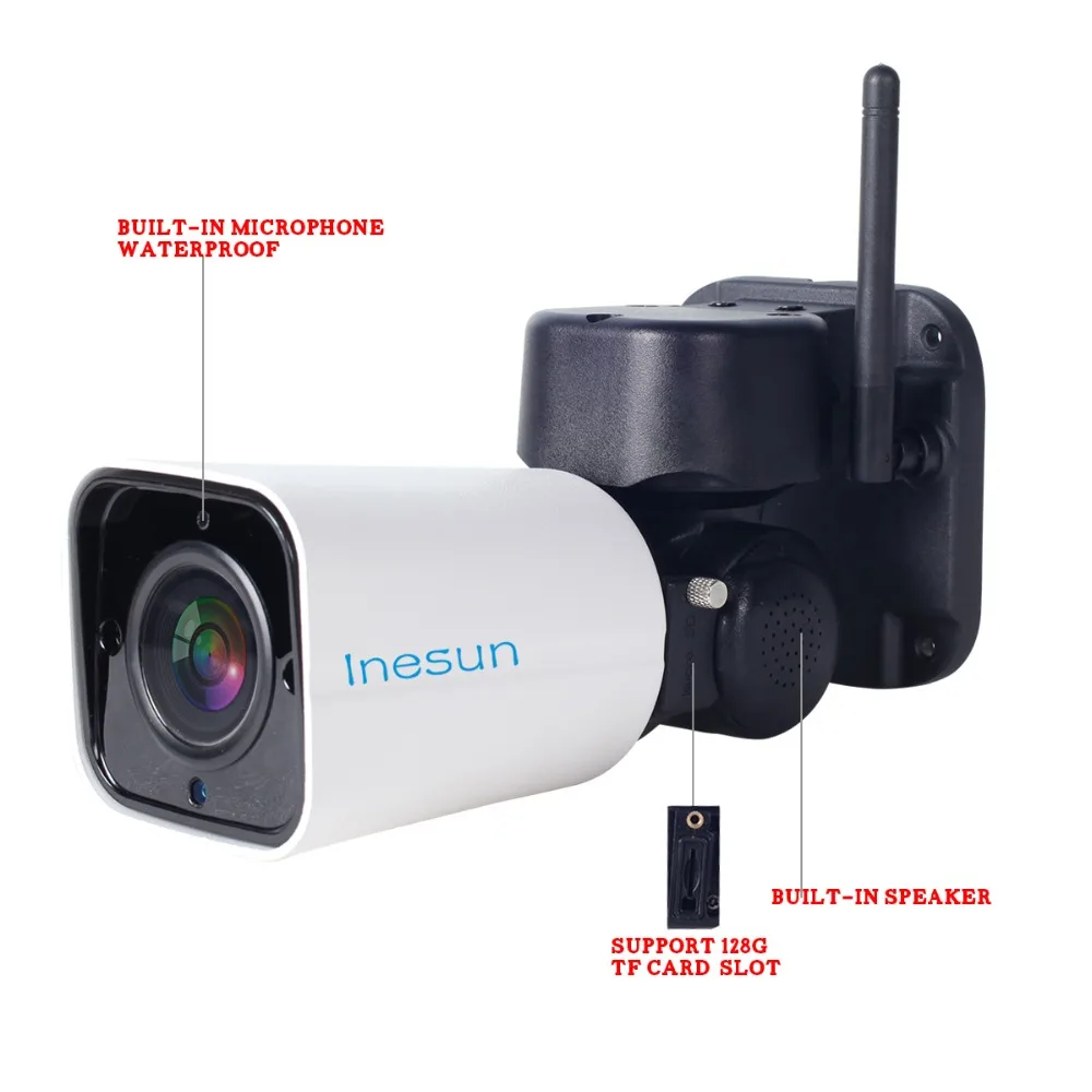  Inesun Outdoor WiFi IP Security Camera 1080P IP Camera WiFi 4X Zoom PTZ Camera 120ft IR Night Visio