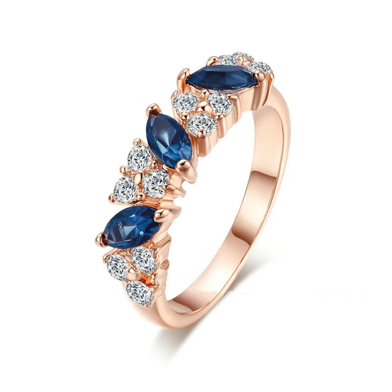 CC Ювелирные Кольца для женщин, модные ювелирные изделия, роскошное очаровательное кольцо из розового золота с голубым камнем, свадебное обручальное кольцо Anillo CC1069