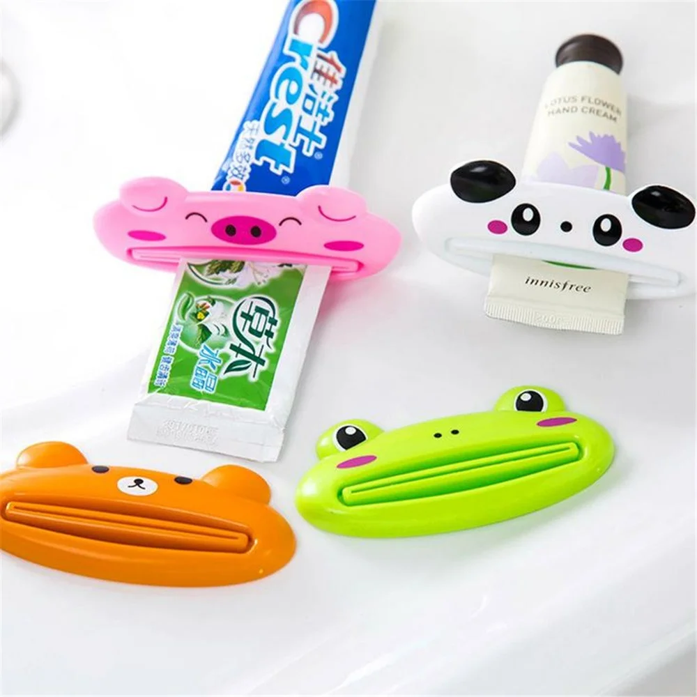 4 Pcs Set Bathroom Home Tube Rolling Holder Squeezer Easy Plastic Cartoon Toothpaste Cleanser Squeezer Extruder Dispenser