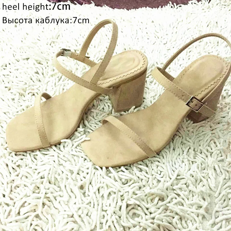 Apricot Shoes 7cm Женские босоножки; Летняя обувь на высоком каблуке с открытым носком и ремешком на щиколотке; женская обувь для вечеринок; брендовые замшевые босоножки на толстом каблуке; женская пляжная обувь - Цвет: Apricot Shoes 7cm