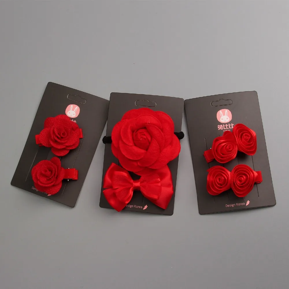 Goedkoop 2 stks Nieuw Ontwerp Rode Rose Bow Haarspelden Kinderen Hoofdtooi Meisjes Haar Clips Hoofddeksels Baby Haar Accessoires
