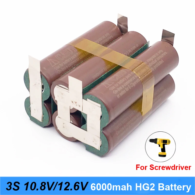 Аккумулятор 18650 hg2 3000mAh 20 ампер для 10,8 v 12,6 v отвертка батарея сварные полоски для пайки 3S 3S2P 12,6 v батарейный блок(на заказ