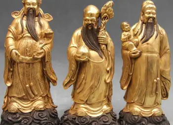 

Chinese Fengshui bronze Copper Fukurokuju Three Longevity God Buddha statue set