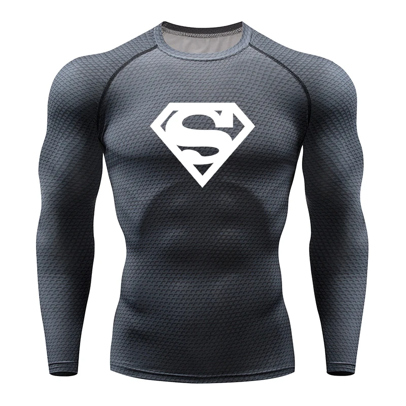 

New Superman T-shirt long-sleeved sports shirt men's quick-drying men's running t-shirt gym clothing shirt Rashgard men's Jersey
