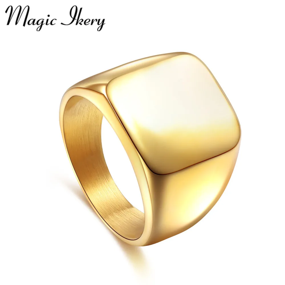 

Magic Ikery Shiny Smooth Square Signet Ring 316L Stainless Steel Men Ring For Best Gift Ring Full Size JM-R017