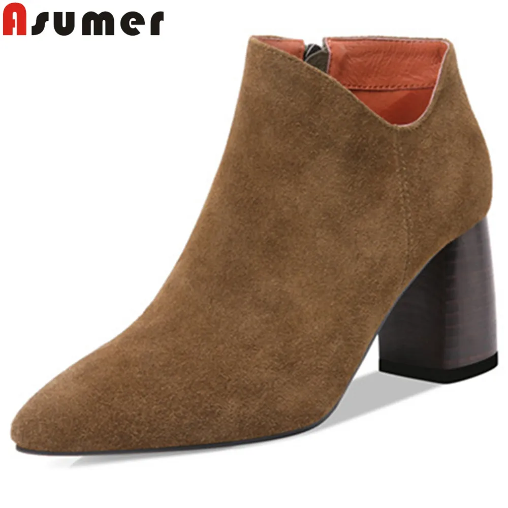

ASUMER black fashion autumn winter ankle boots women thick high heels shoes woman suede leather ladies boots 2020 new arrival