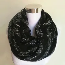New Fashion White Burgundy Navy Music Note Sheet Music Piano Notes Script Print Scarves Infinity Scarf