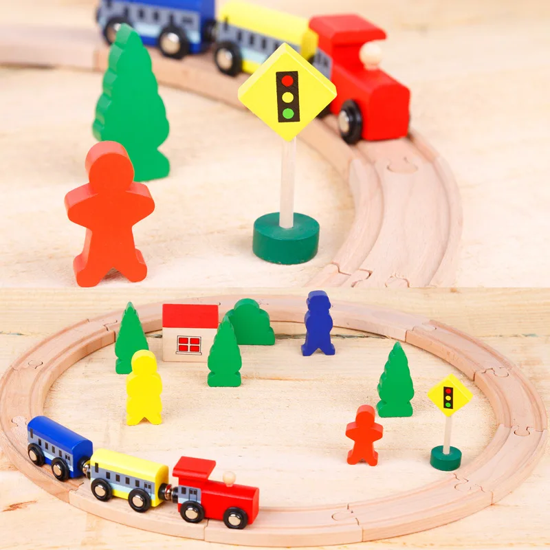 Деревянная круглая железная дорога Совместимость круговая орбита ручной работы Собранный поезд трек аксессуары головоломки игрушки для детей