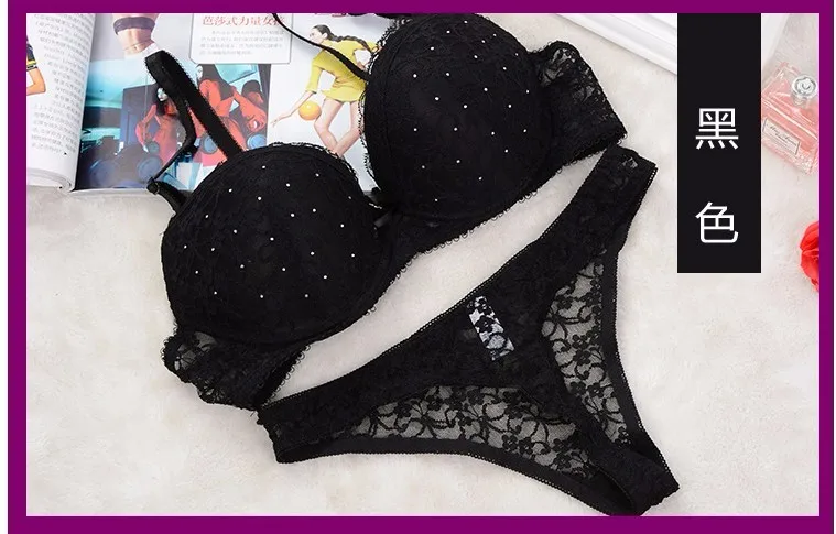 lace bra panty set Sexy Full Lace Floral Drill Underwear 34 36 38 40 ABC Cup Bra Sets Push Up Bra and Thong Set For Women Brassiere Set cheap underwear sets