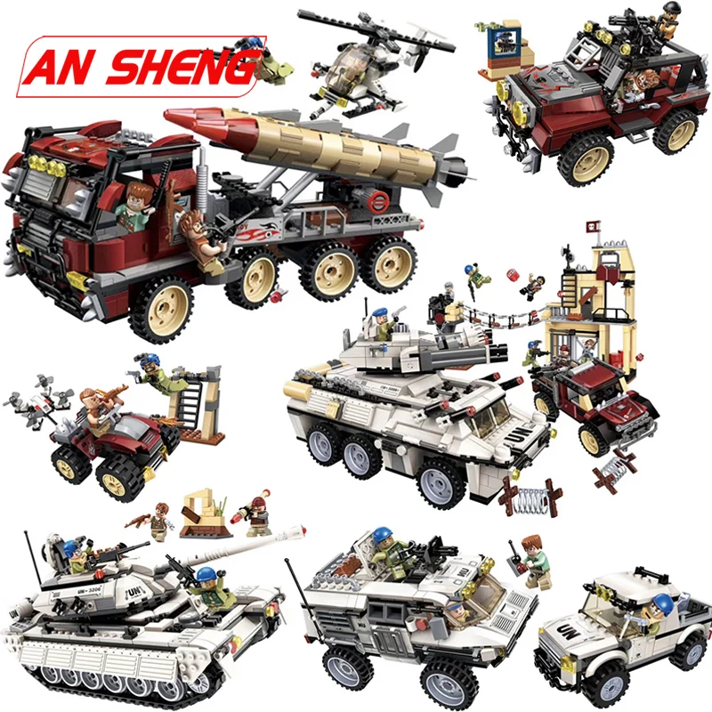 Military Vehicle Helicopter Sets Compatible Legoed Bricks WW2 Arme Copter World War 2 Building Blocks Tank For Kids Toys Gifts